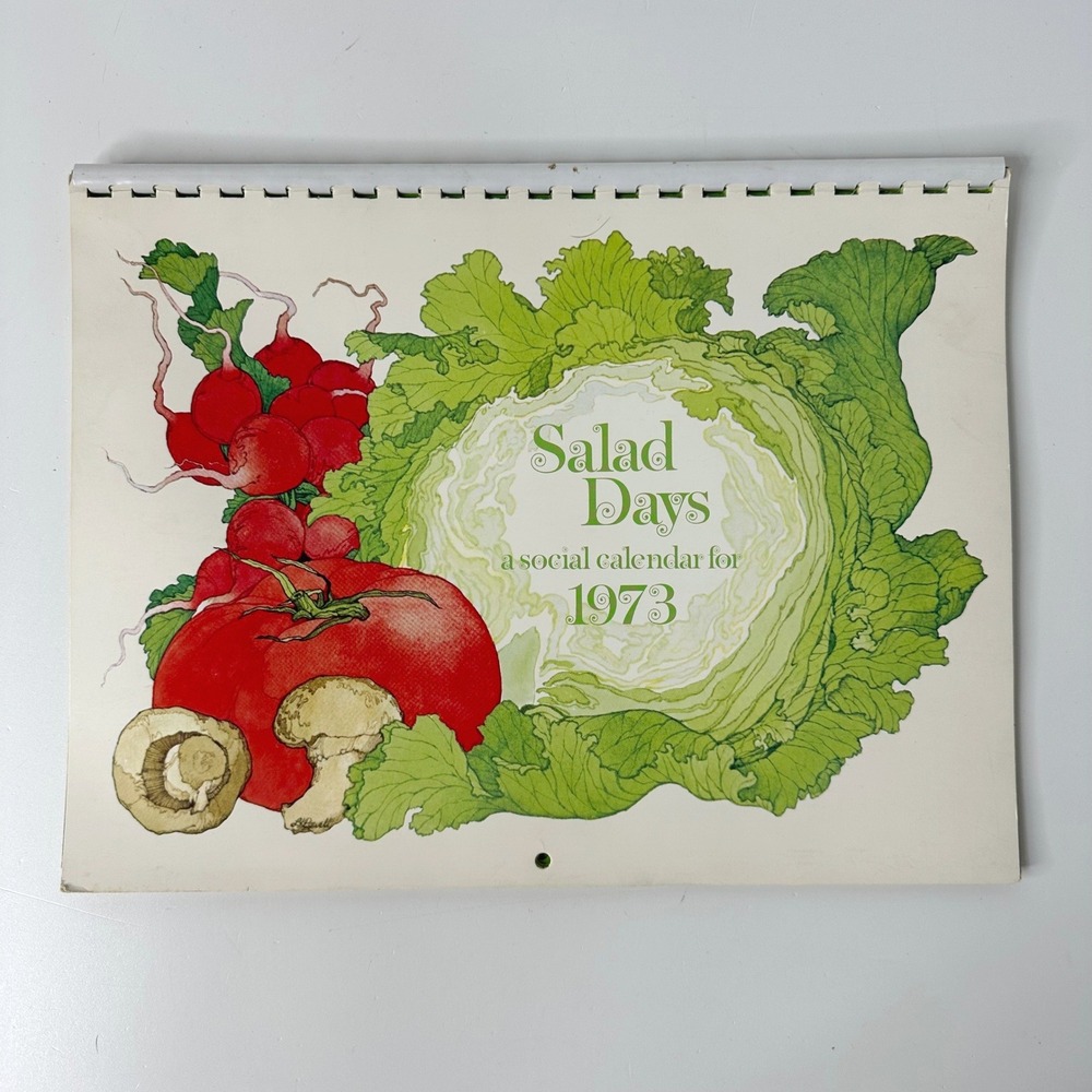 Vintage 1973 Salad Days Social Calendar Recipes Spiral Illustrated Kitsch Craft